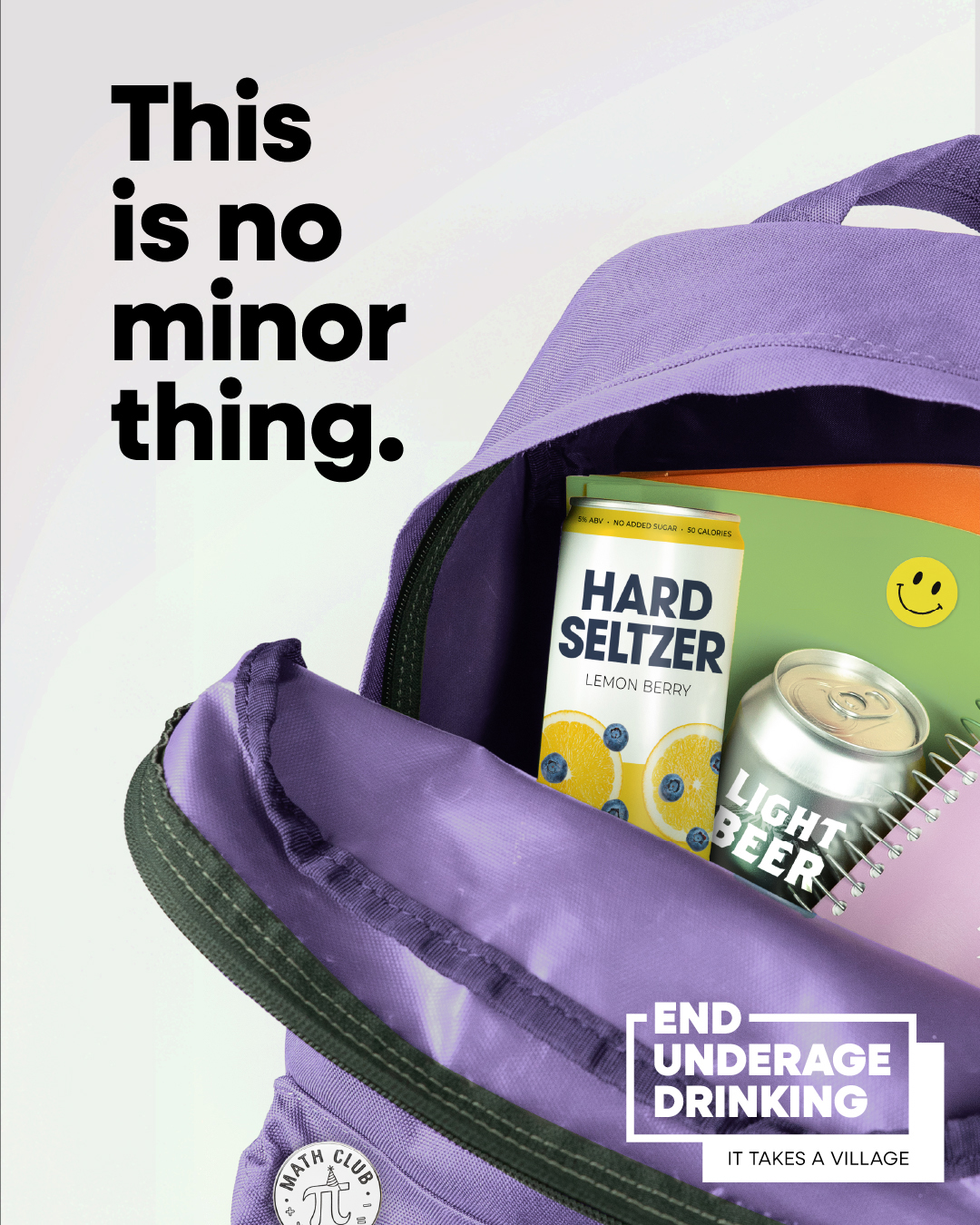 backpack with alcohol and headline 'This is no minor thing'